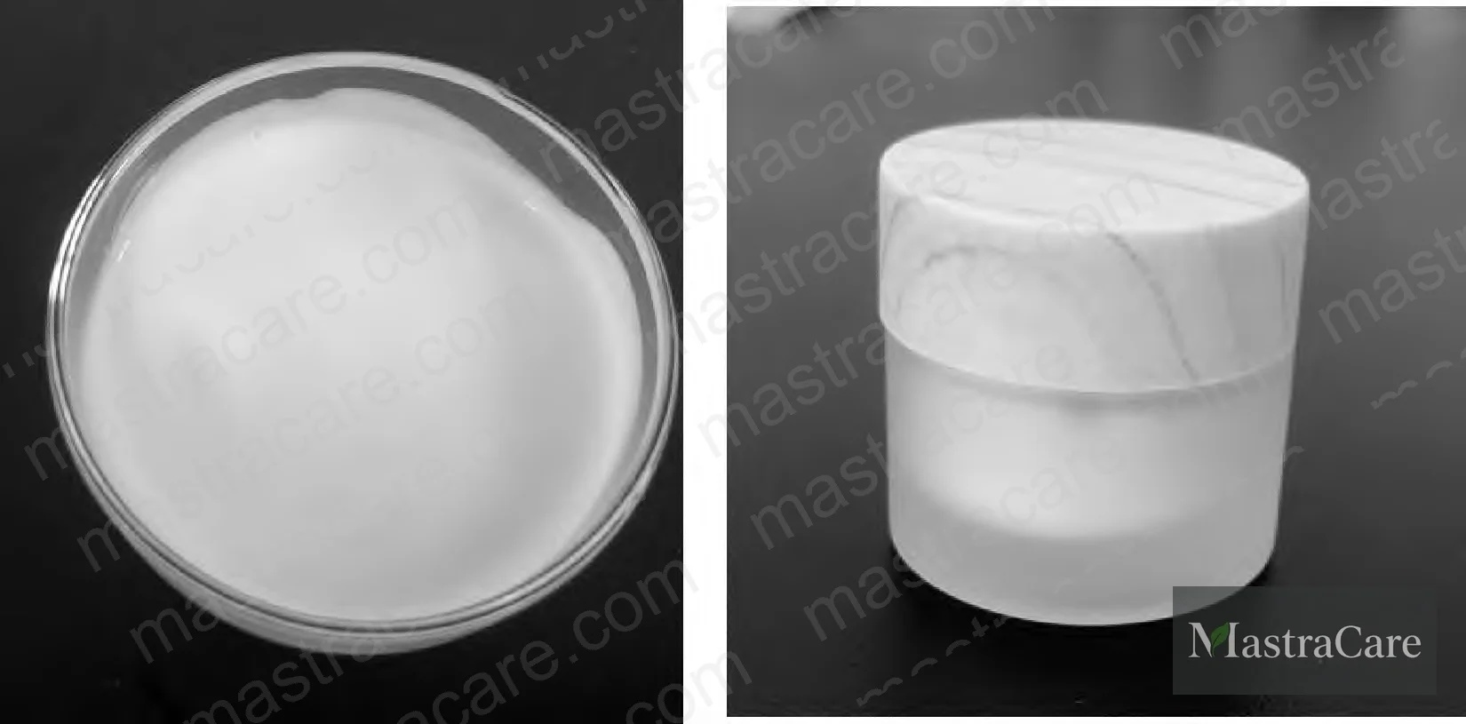 Figure 1: Finished anti-aging cream appearance — milky white paste, uniform texture, no visible particulates
